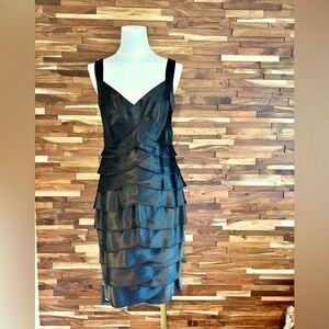 Black Tiered Satin Midi Dress